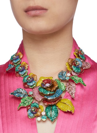 Figure View - Click To Enlarge - BUTLER & WILSON - Roses and leaves motif embellished necklace