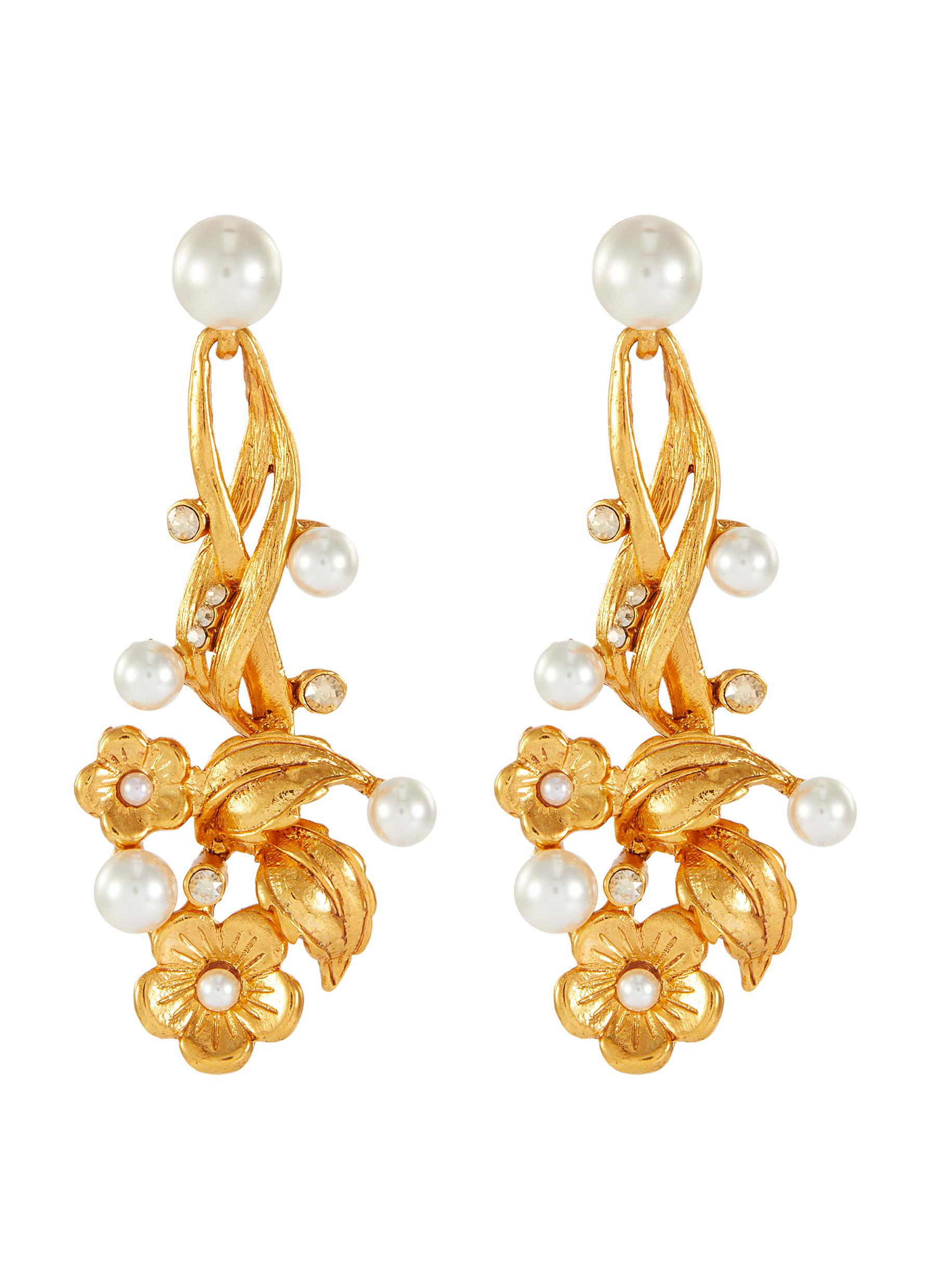Click to view more detailed imagery on our partner's website Oscar De La Renta Floral Embellished Drop Earrings