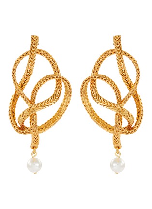 Main View - Click To Enlarge - OSCAR DE LA RENTA - Twist knot braided chain pearl drop earrings