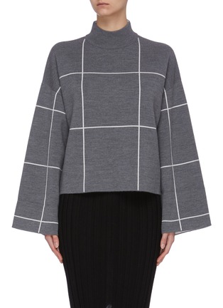 Main View - Click To Enlarge - NINETY PERCENT - Double face check mock neck crop sweater