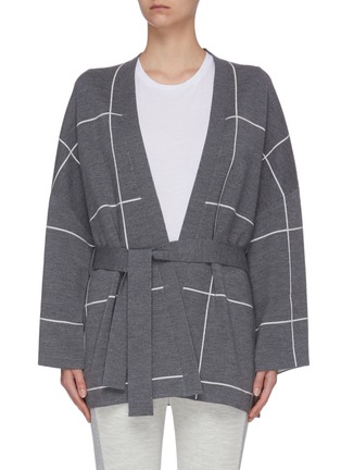 Main View - Click To Enlarge - NINETY PERCENT - Double face check belted cardigan