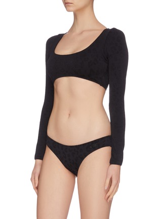 Figure View - Click To Enlarge - SOLID & STRIPED - 'The Georgia' leopard jacquard long sleeve bikini top