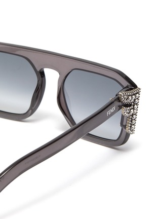 Detail View - Click To Enlarge - FENDI - Acetate frame Swarovski crystal logo rectangular oversized sunglasses