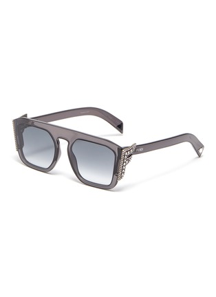Main View - Click To Enlarge - FENDI - Acetate frame Swarovski crystal logo rectangular oversized sunglasses