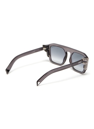 Figure View - Click To Enlarge - FENDI - Acetate frame Swarovski crystal logo rectangular oversized sunglasses