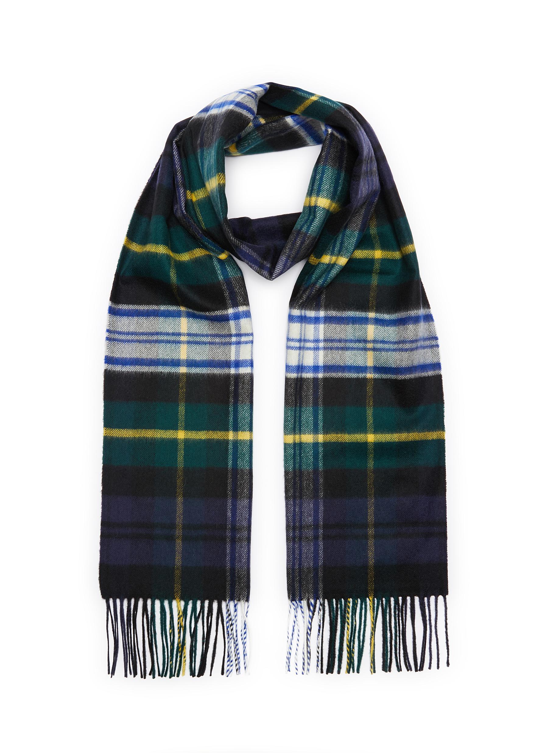 Johnstons Of Elgin Tartan Plaid Fringed Cashmere Scarf Men