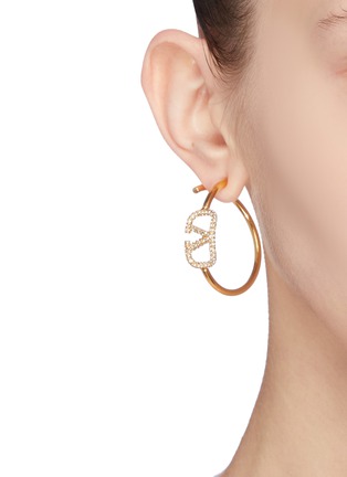 Figure View - Click To Enlarge - VALENTINO GARAVANI - Valentino Garavani 'VLOGO' small embellished hoop earrings