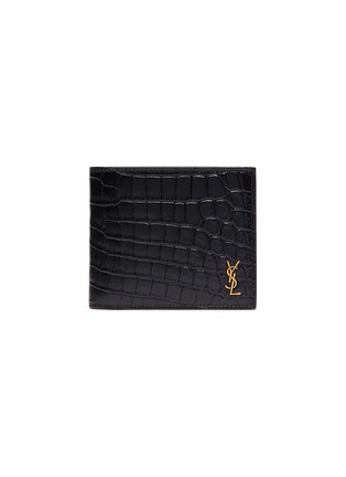 Main View - Click To Enlarge - SAINT LAURENT - Logo plate croc-embossed leather bi fold wallet