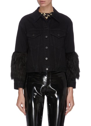 Main View - Click To Enlarge - ALICE & OLIVIA - Faux fur sleeve cropped denim jacket