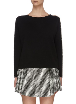 Main View - Click To Enlarge - ALICE & OLIVIA - 'Marmont' shoulder slit chain embellished sweater
