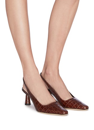 Figure View - Click To Enlarge - BY FAR - 'Diana' croc embossed leather slingback pumps