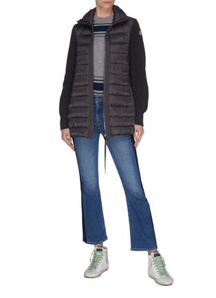 Figure View - Click To Enlarge - MONCLER - Quilted puffer panel zip high neck cardigan