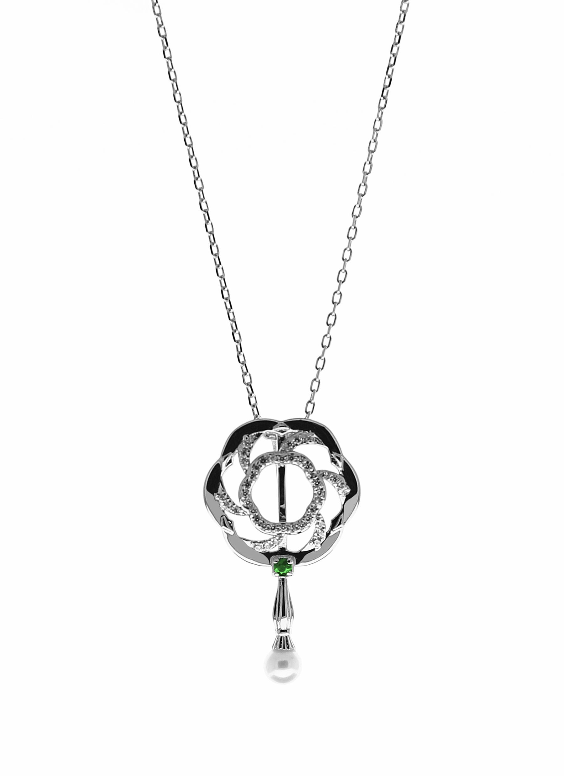 GONG SHANG | 18k white gold diamond emerald fresh water pearl begonia fan  pendant | Women | Lane Crawford