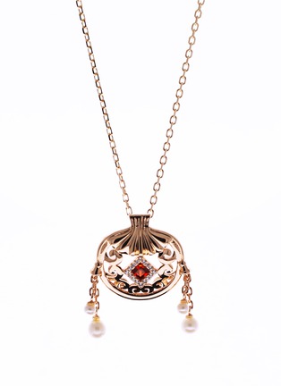Main View - Click To Enlarge - GONG SHANG - Diamond ruby freshwater pearl 18k rose gold pearl Chinese Pouch pendant