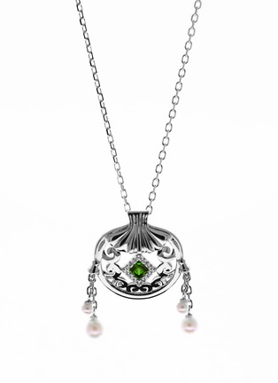 Main View - Click To Enlarge - GONG SHANG - Diamond emerald freshwater pearl 18k white gold pearl Chinese Pouch pendant