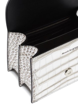 Detail View - Click To Enlarge - ALEXANDER MCQUEEN - 'The small jewelled satchel' in croc embossed leather Swarovski crystal knuckle