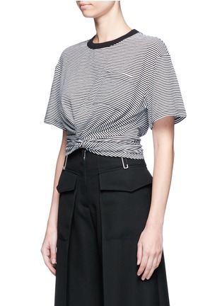 Front View - Click To Enlarge - T BY ALEXANDER WANG - Stripe twist front cropped T-shirt