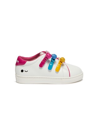 Main View - Click To Enlarge - WINK - 'MIlkshake' colour trim hook and button leather kids sneakers