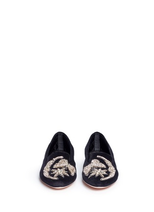 Front View - Click To Enlarge - ALEXANDER MCQUEEN - 'Ofelia' Swarovski crystal butterfly and moon velvet loafers