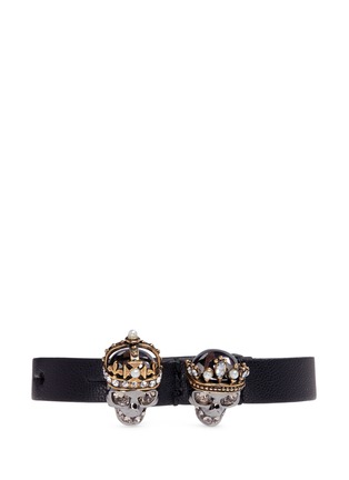 Main View - Click To Enlarge - ALEXANDER MCQUEEN - 'King and Queen' skull leather bracelet