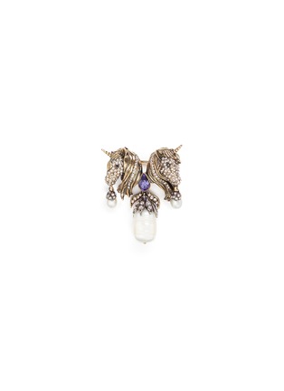 Main View - Click To Enlarge - ALEXANDER MCQUEEN - Double unicorn Swarovski crystals pearl brooch