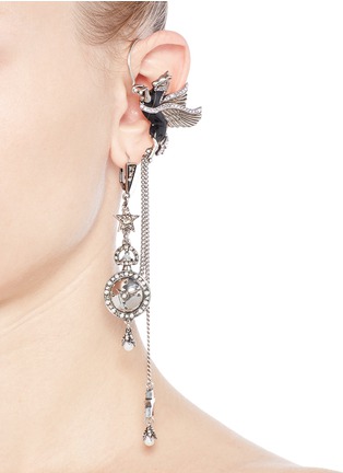 Figure View - Click To Enlarge - ALEXANDER MCQUEEN - 'Noctural Obsession' Pegasus cuff pavé chain single earring