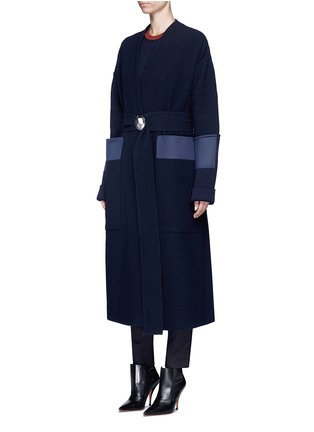 Detail View - Click To Enlarge - VICTORIA BECKHAM - Belted wool hopsack cape coat