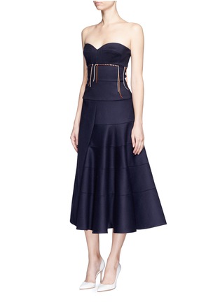 Figure View - Click To Enlarge - VICTORIA BECKHAM - Knotted stripe strapless wool bustier dress