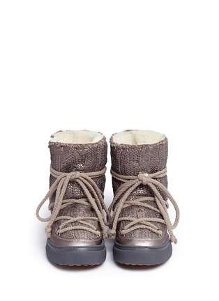 Front View - Click To Enlarge - INUIKII - Sheepskin shearling cable knit wedge sneaker boots