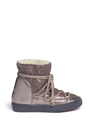Main View - Click To Enlarge - INUIKII - Sheepskin shearling cable knit wedge sneaker boots