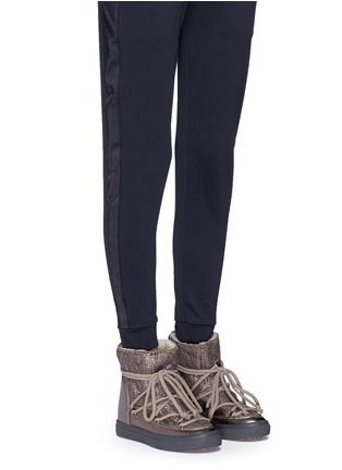 Figure View - Click To Enlarge - INUIKII - Sheepskin shearling cable knit wedge sneaker boots