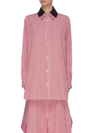 Main View - Click To Enlarge - PLAN C - Contrast double layer collar stripe long shirt