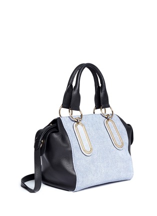 Front View - Click To Enlarge - SEE BY CHLOÉ - 'Paige' denim leather crossbody satchel