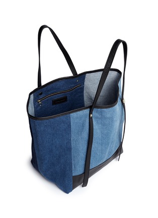 Detail View - Click To Enlarge - SEE BY CHLOÉ - 'Andy' leather trim cotton denim patchwork tote