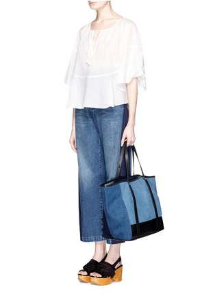 Figure View - Click To Enlarge - SEE BY CHLOÉ - 'Andy' leather trim cotton denim patchwork tote