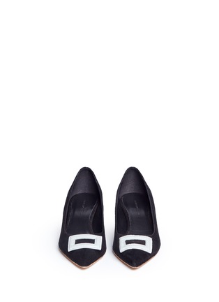 Front View - Click To Enlarge - FABIO RUSCONI - Leather buckle appliqué suede pumps