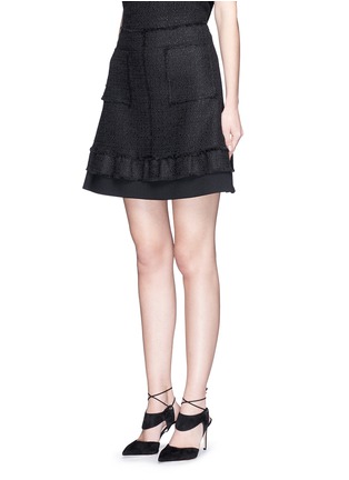 Front View - Click To Enlarge - PROENZA SCHOULER - Crepe trim frayed tweed A-line skirt