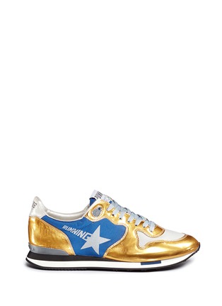 Main View - Click To Enlarge - GOLDEN GOOSE - 'Running' nylon trim metallic leather sneakers