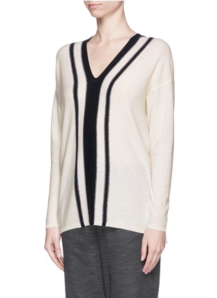Front View - Click To Enlarge - VINCE - Colourblock stripe V-neck cashmere sweater