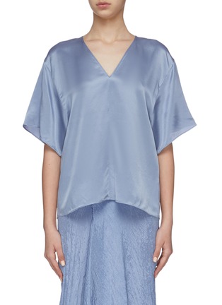 Main View - Click To Enlarge - VINCE - Double V neck silk satin blouse