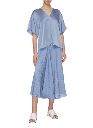 Figure View - Click To Enlarge - VINCE - Crinkled metallic asymmetric drape skirt