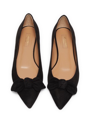 Detail View - Click To Enlarge - AQUAZZURA - 'Bowtie' suede step-in flats