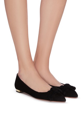 Figure View - Click To Enlarge - AQUAZZURA - 'Bowtie' suede step-in flats