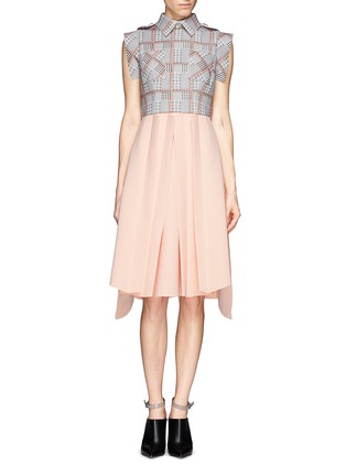 Main View - Click To Enlarge - HELEN LEE - Rabbit houndstooth structure pleat dress