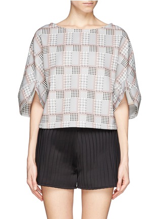 Main View - Click To Enlarge - HELEN LEE - Rabbit houndstooth print wide cuff crop top