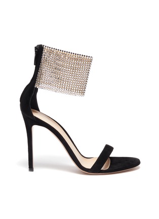 Main View - Click To Enlarge - GIANVITO ROSSI - 'Adore' crystal net ankle strap suede sandals