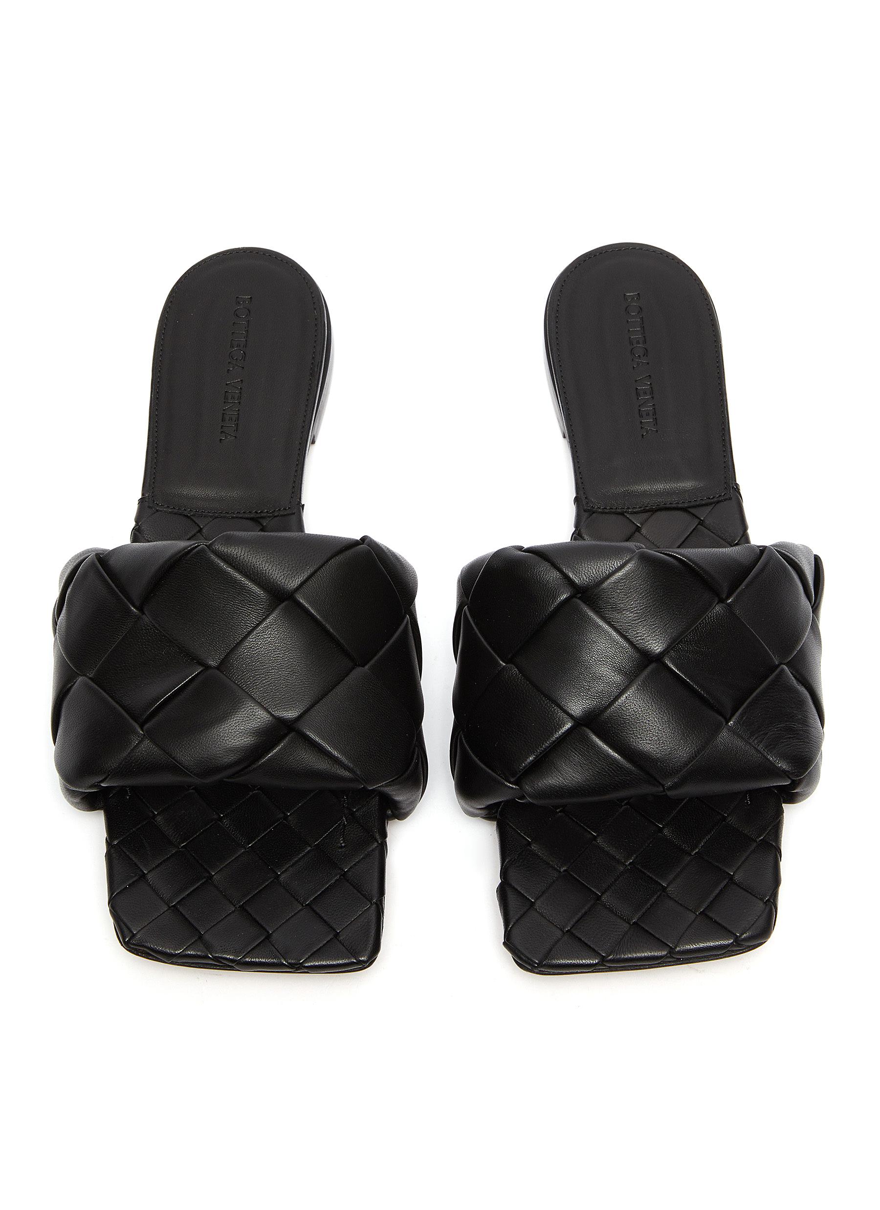 BOTTEGA VENETA WOVEN LEATHER SLIDES