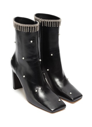 Detail View - Click To Enlarge - WANDLER - 'Isa' faux pearl strass fringe leather boots