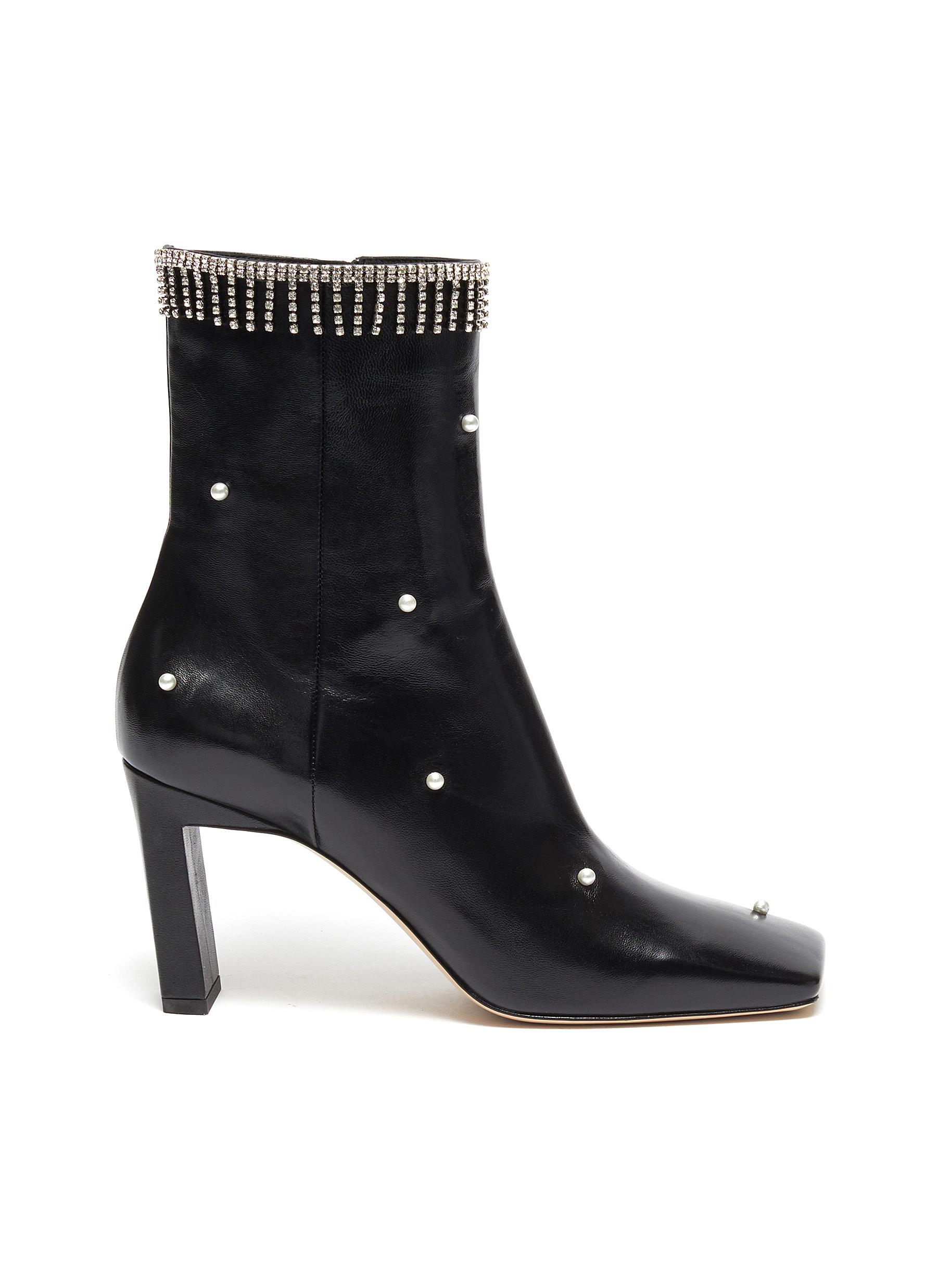 Buy Isa faux pearl strass fringe leather boots by Wandler Online | Shoe ...