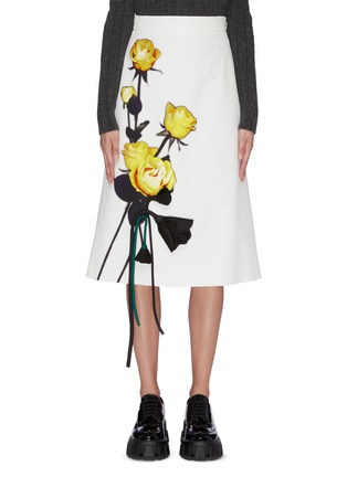 Main View - Click To Enlarge - PRADA - Rose print appliqué midi skirt